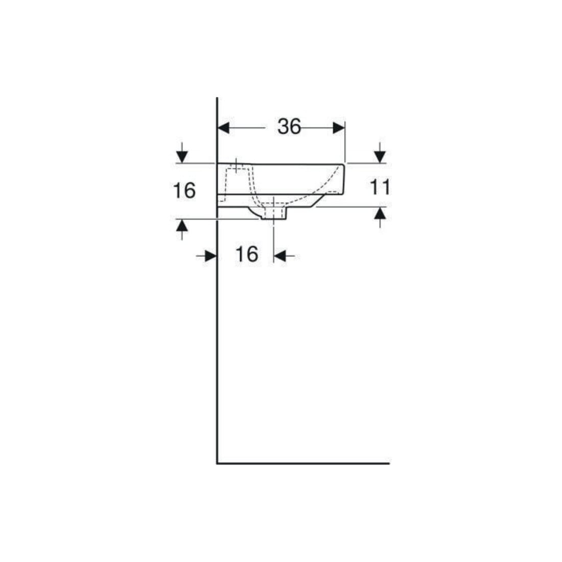 Geberit Lavabo mural Smyle Square blanc, 45x36 cm, avec robinet, trop-plein asymétrique