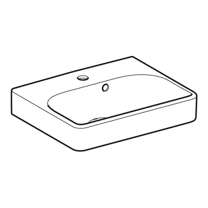 Geberit Lavabo mural Smyle Square blanc, 45x36 cm, avec robinet, trop-plein asymétrique