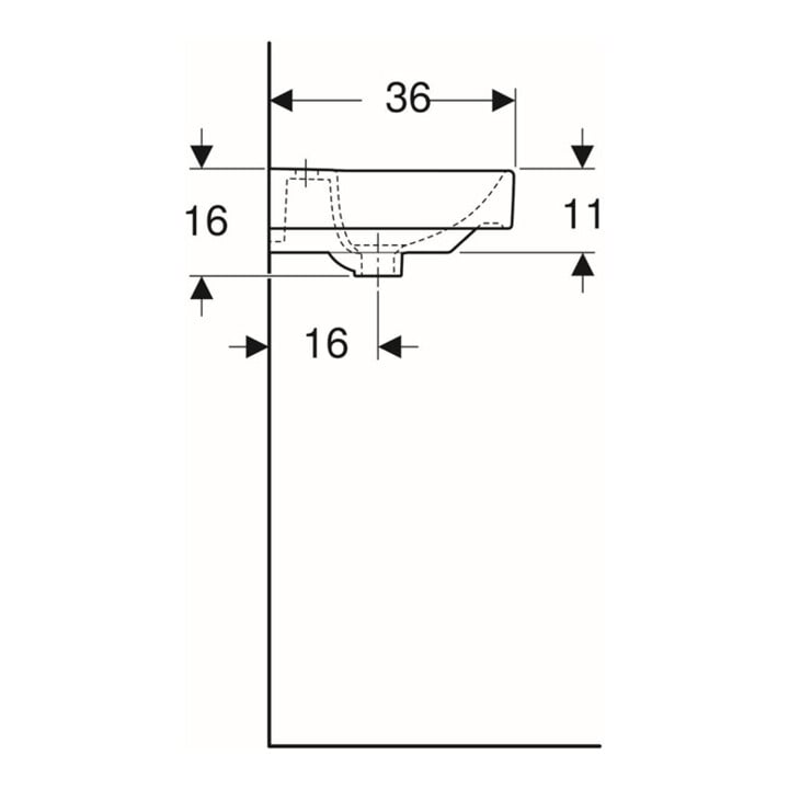 Geberit Lavabo mural Smyle Square blanc, 45x36 cm, avec robinet, trop-plein asymétrique