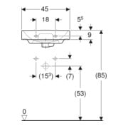 Geberit Lavabo mural Smyle Square KeraT./blanc, 45x36cm, avec robinet, avec trop-plein asym.-5