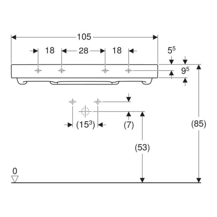 Geberit Lavabo One 105 cm, avec trop-plein, sans vidage, blanc K-Tect/Bl blanc