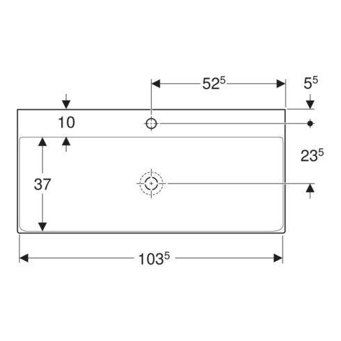 Geberit Lavabo One 105 cm, mitigeur intégré, sans trop-plein, blanc KeraTect