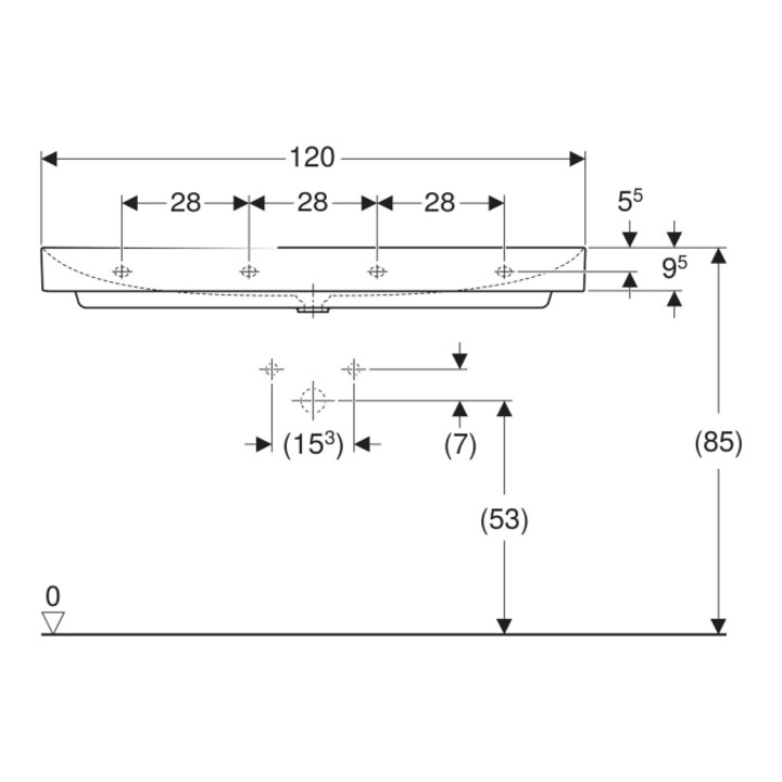 Geberit Lavabo One 120 cm, sans robinet + trop-plein, blanc KeraTect