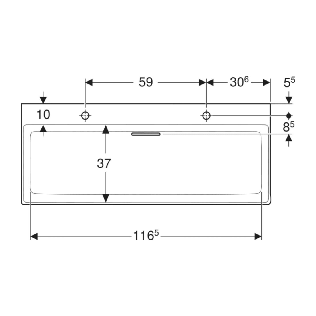 Geberit Lavabo One 120x48,4 cm, EV G + D, sans trop-plein, blanc K-Tec/Blanc
