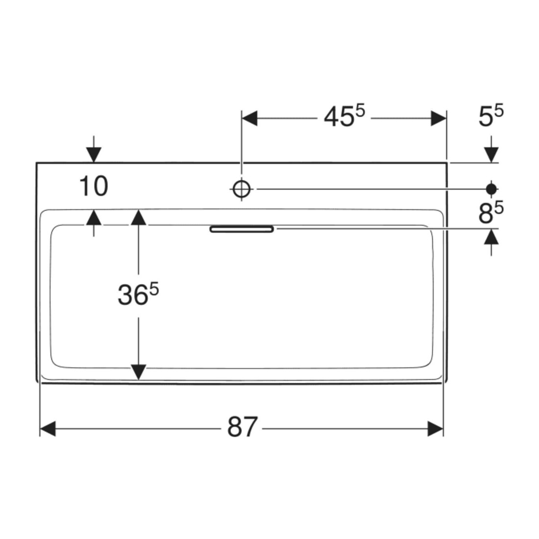 Geberit Lavabo One 90 cm, avec vidage horizontal, sans trop-plein, blanc K-Tect/blanc
