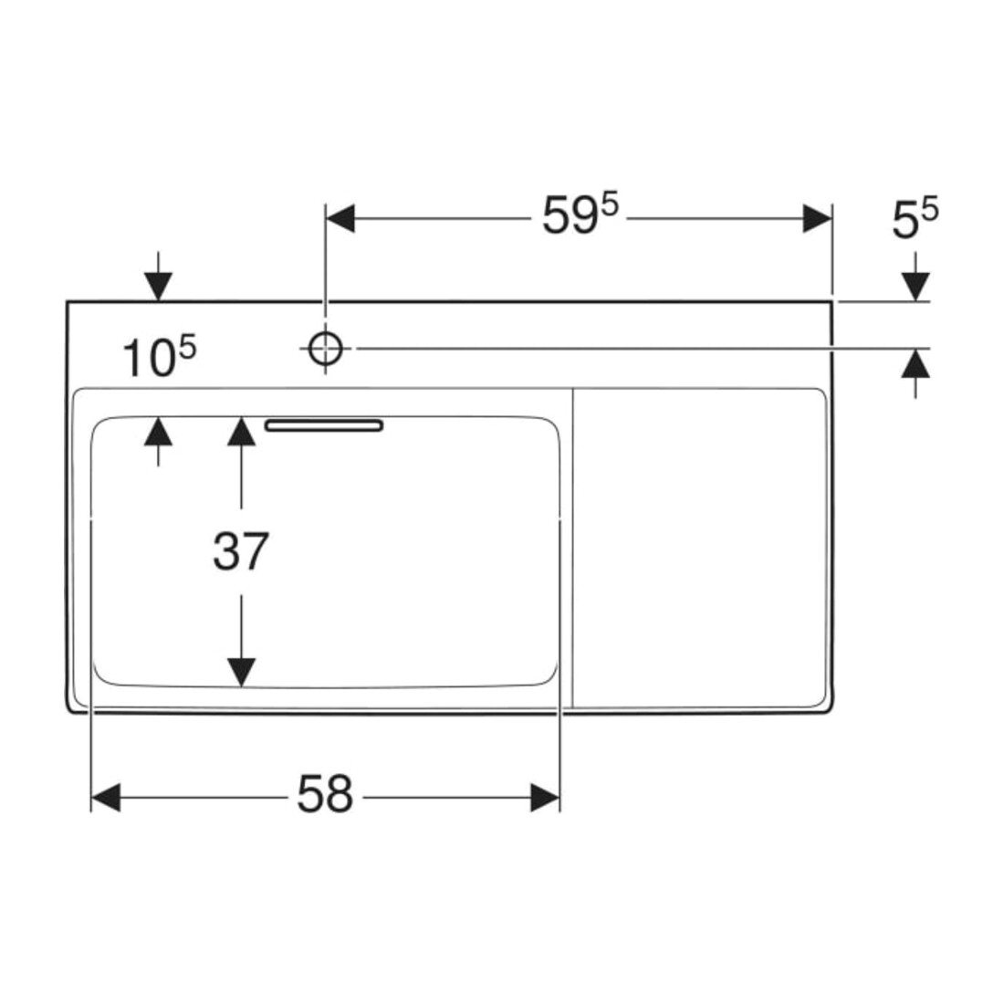 Geberit Lavabo One 90x48,4 cm, sans trop-plein, blanc K-Tec/Bl, avec trou robinet à gauche