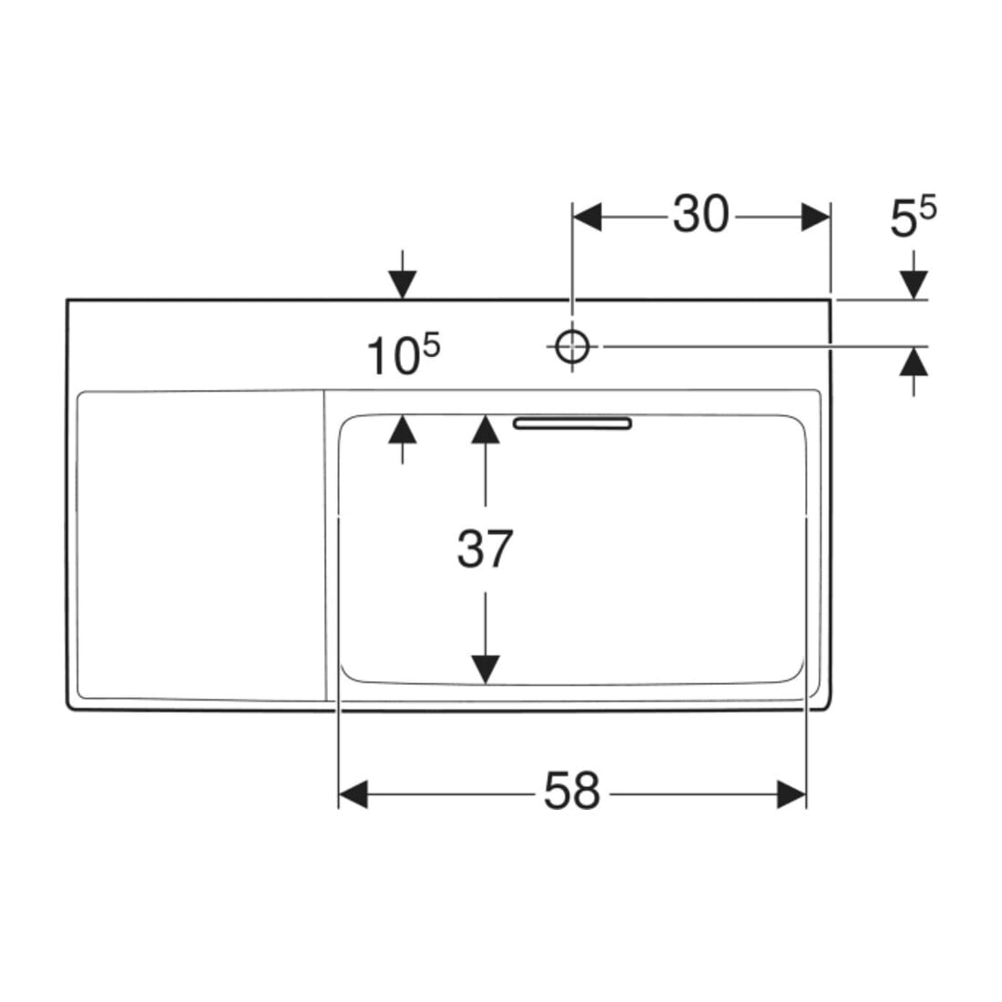 Geberit Lavabo One 90x48,4 cm, sans trop-plein, blanc K-Tec/Bl, robinet à droite