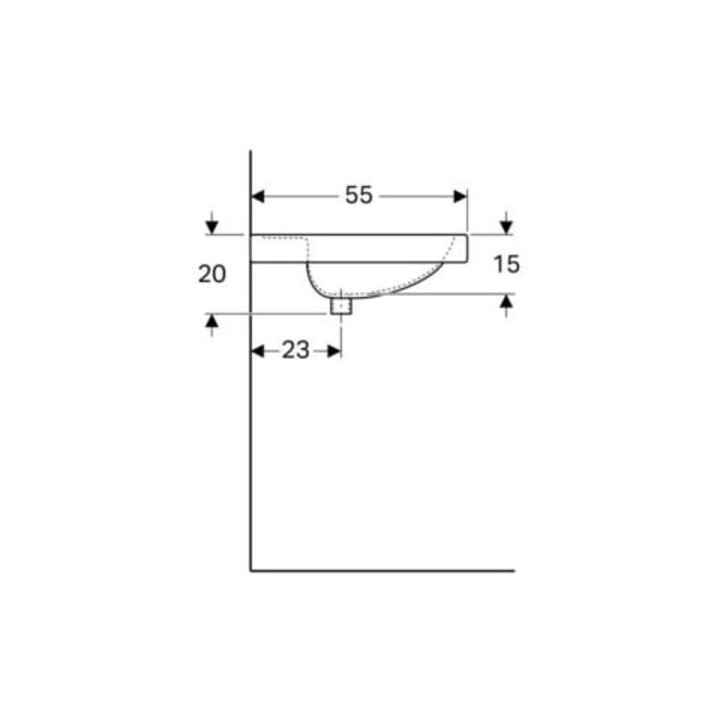 Geberit Lavabo Preciosa 60x55 cm, blanc, sans robinet, sans trop-plein, avec tablette