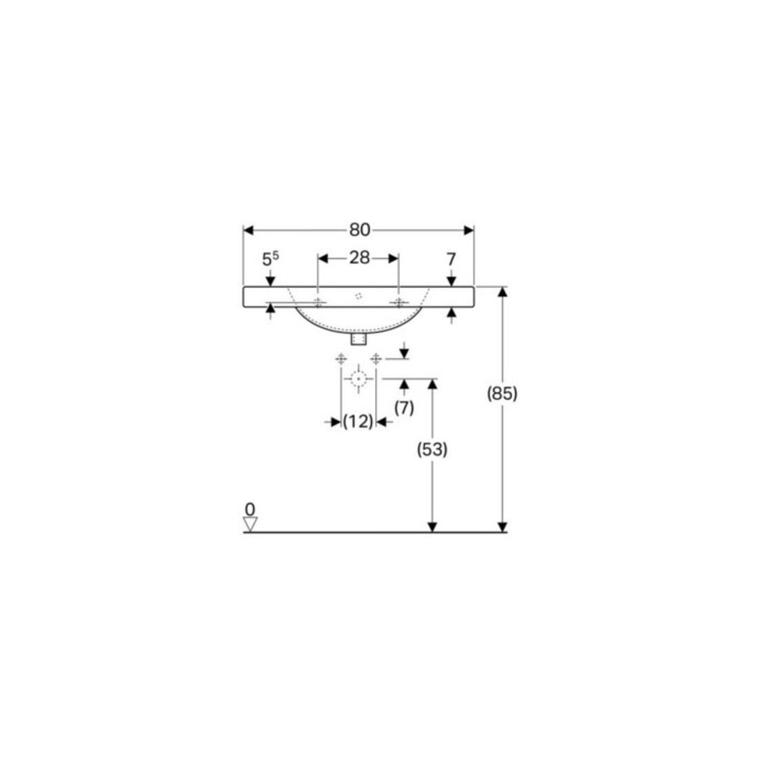 Geberit Lavabo Preciosa 80x55 cm, blanc, mitigeur, trop-plein, tablette