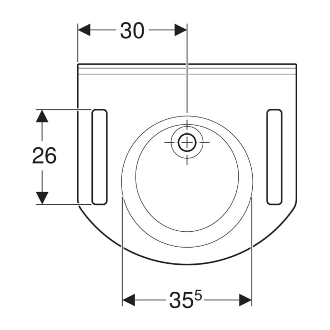 Geberit Lavabo Publica 60x55 cm, sans trop-plein, sans trou, avec découpe, BF, blanc mat