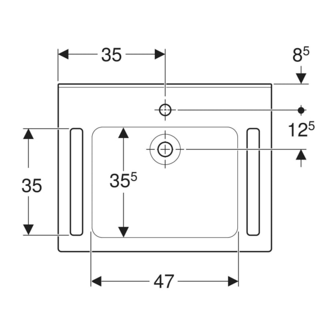 Geberit Lavabo Publica 70x55 cm, avec trop-plein, sans robinetterie, avec vidage, blanc