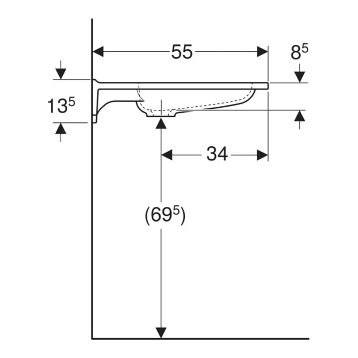 Geberit Lavabo Publica 70x55 cm, sans trop-plein, sans robinetterie, avec trop-plein, blanc