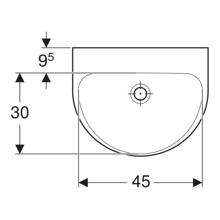 Geberit Lavabo Renova 50x40 cm, blanc, sans trou de robinet, sans trop-plein