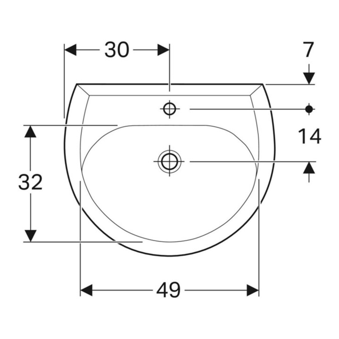 Geberit Lavabo Renova 60x49 cm, Manhattan, avec robinetterie et trop-plein