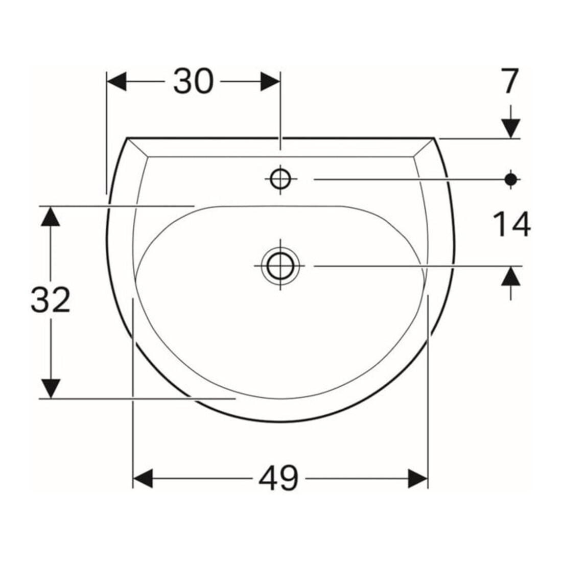 Geberit Lavabo Renova 60x49 cm, perg., avec trou robinet et trop-plein