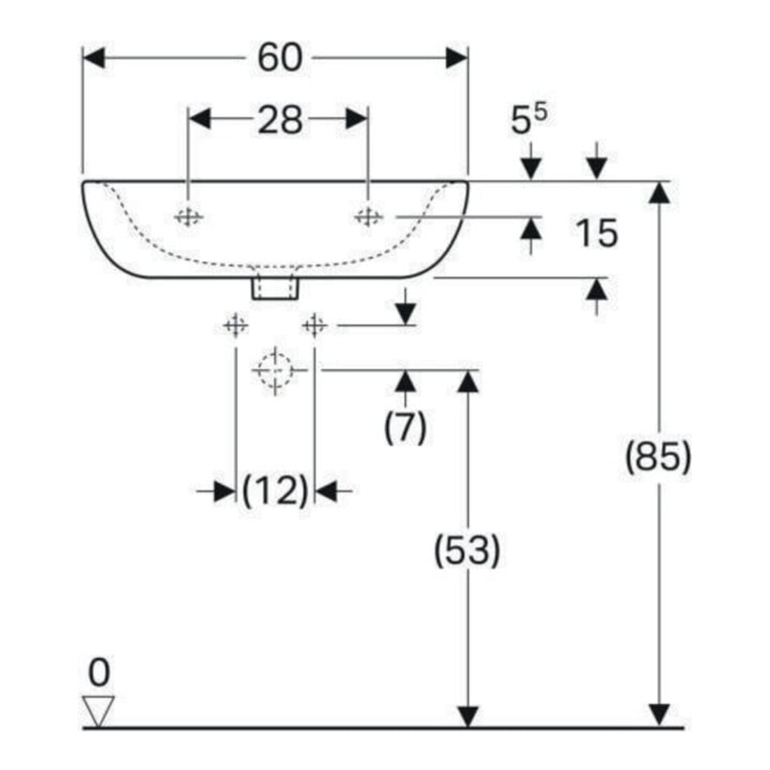 Geberit Lavabo Renova 60x49 cm, perg., avec trou robinet et trop-plein