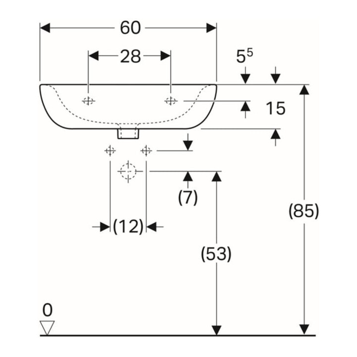 Geberit Lavabo Renova 60x49 cm, perg., avec trou robinet et trop-plein