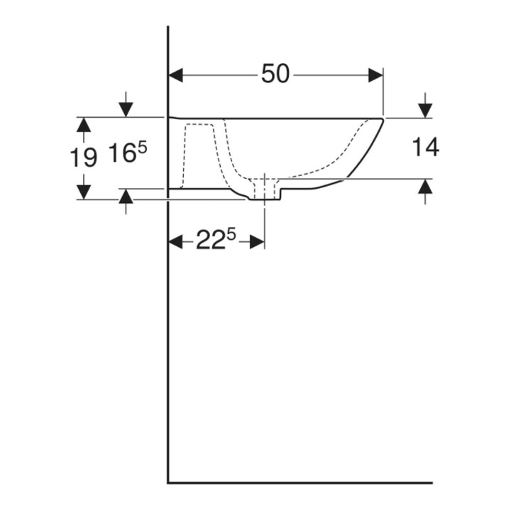 Geberit Lavabo Renova 65x50 cm, blanc, sans trou de robinet, sans trop-plein