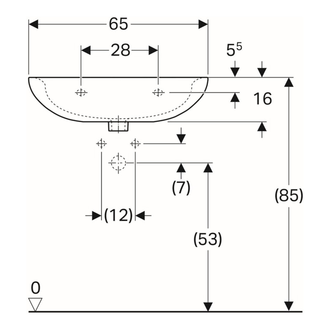 Geberit Lavabo Renova 65x51 cm, perg., avec trou robinet et trop-plein
