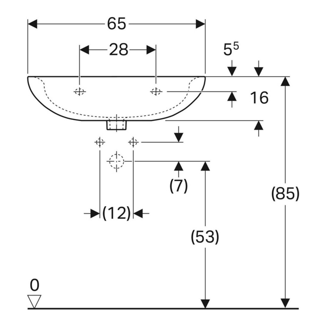 Geberit Lavabo Renova 65x51 cm, perg., avec trou robinet et trop-plein