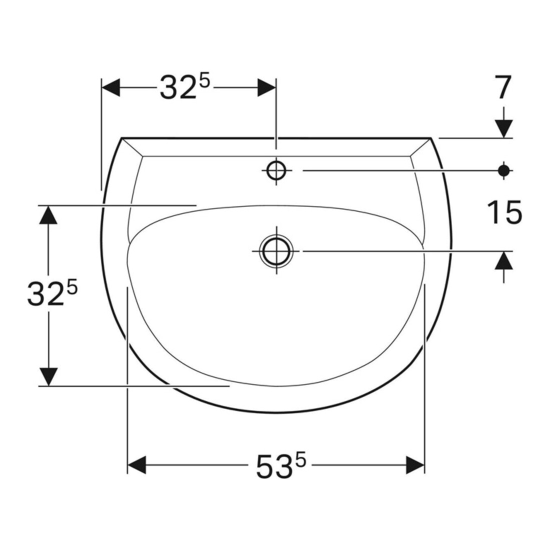Geberit Lavabo Renova 65x51 cm, perg., avec trou robinet et trop-plein