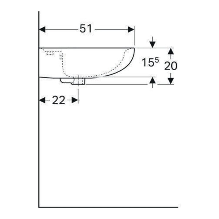 Geberit Lavabo Renova 65x51 cm, perg., avec trou robinet et trop-plein