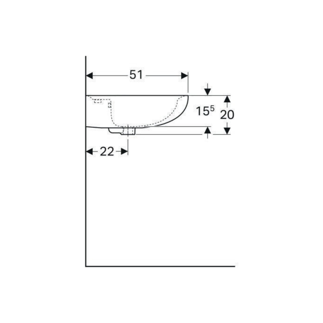 Geberit Lavabo Renova 65x51 cm, perg., avec trou robinet et trop-plein