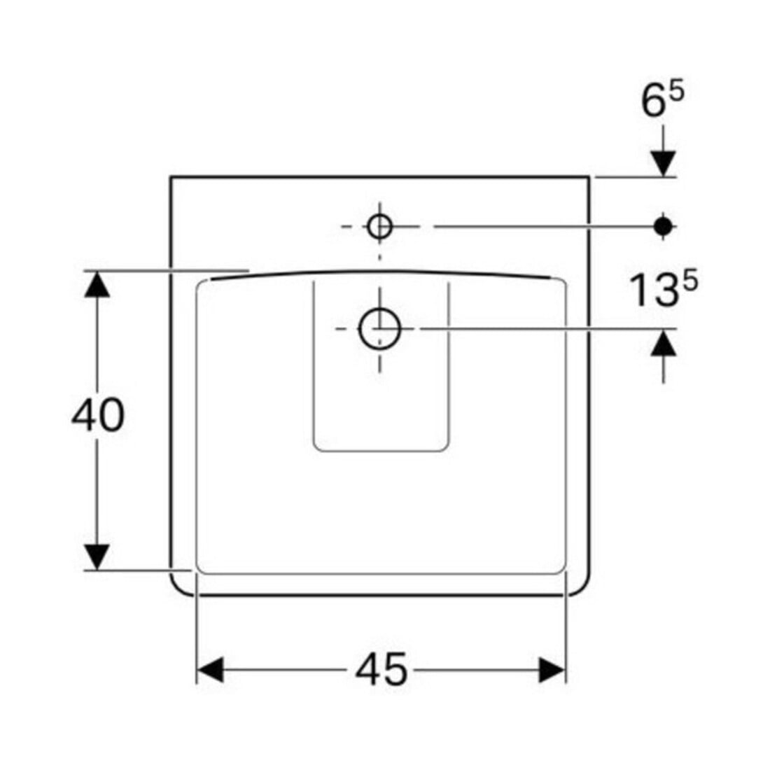 Geberit Lavabo Renova Comfort 55x55 cm, BF, avec robinet, sans trop-plein, blanc