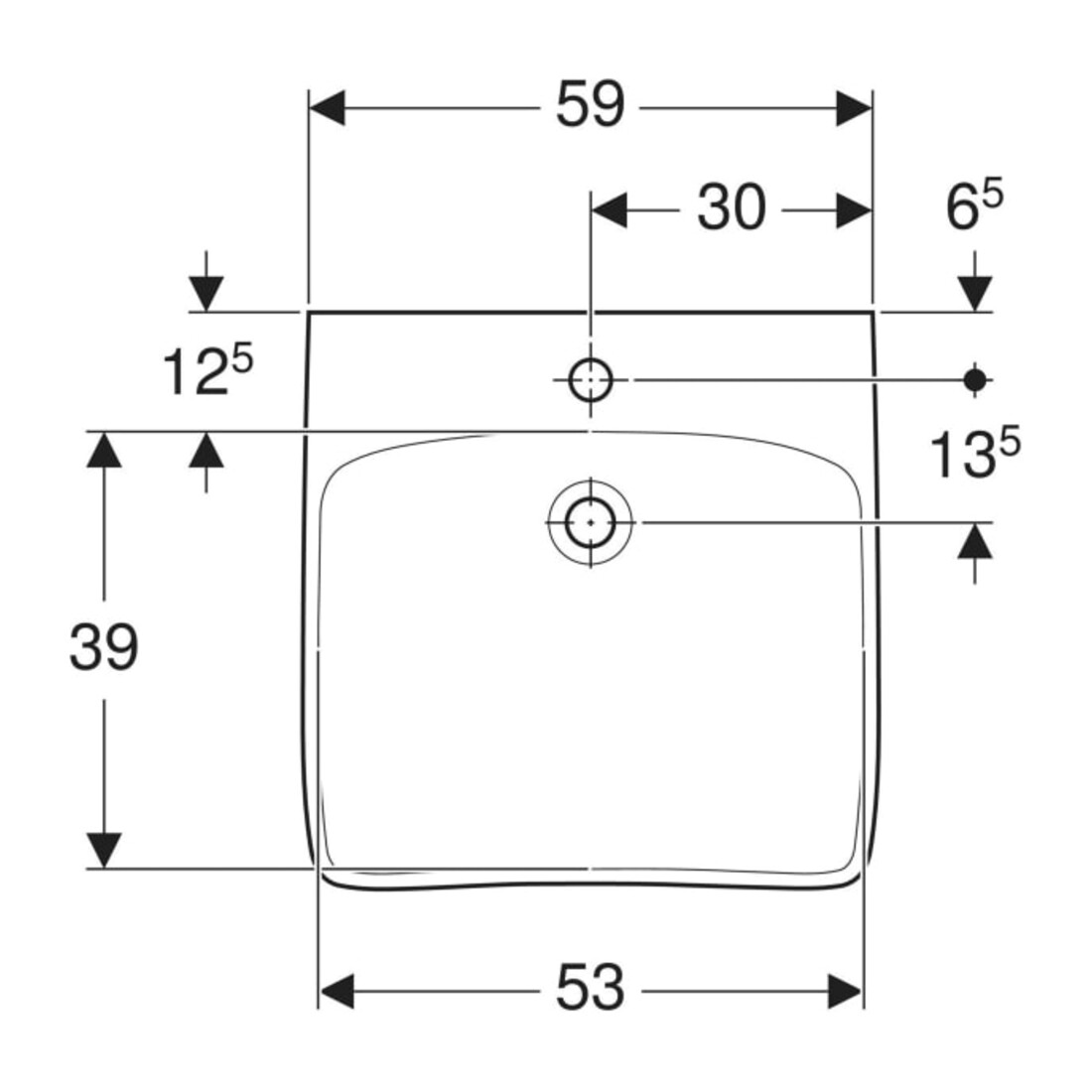 Geberit Lavabo Renova Comfort 60x55 cm, BF, avec HL mi, sans trop-plein, blanc K-Tect