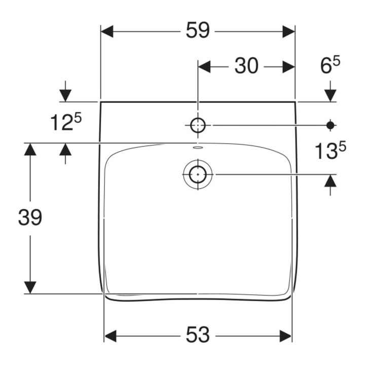 Geberit Lavabo Renova Comfort 60x55 cm, BF, avec robinetterie et trop-plein, blanc