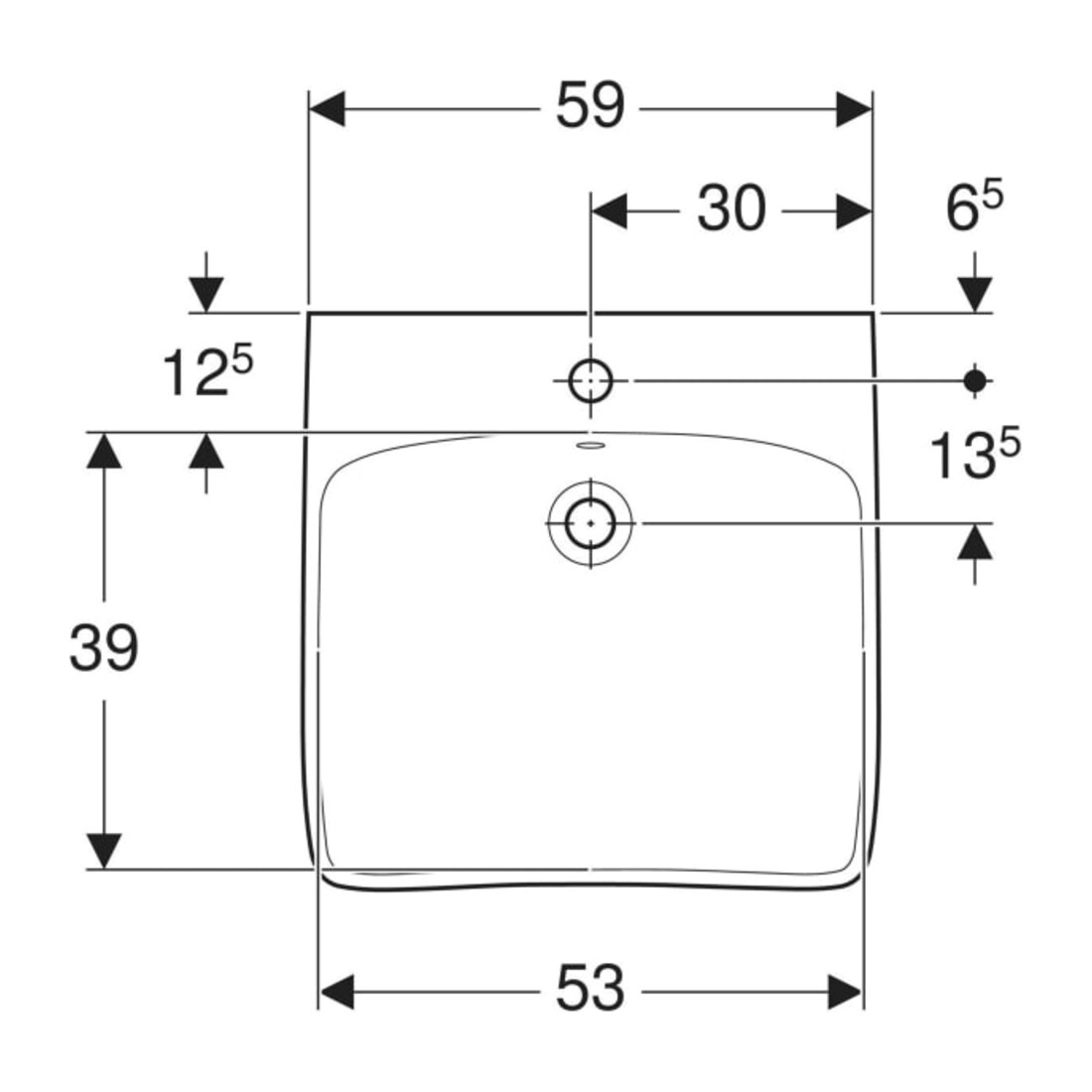Geberit Lavabo Renova Comfort 60x55 cm, BF, avec robinetterie et trop-plein, blanc