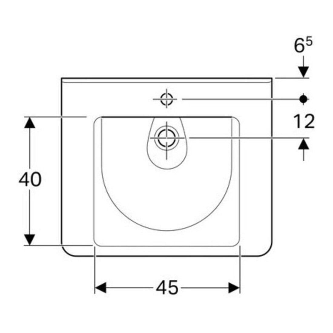 Geberit Lavabo Renova Comfort 65x55 cm, BF, avec robinet, sans trop-plein, blanc K-Tect