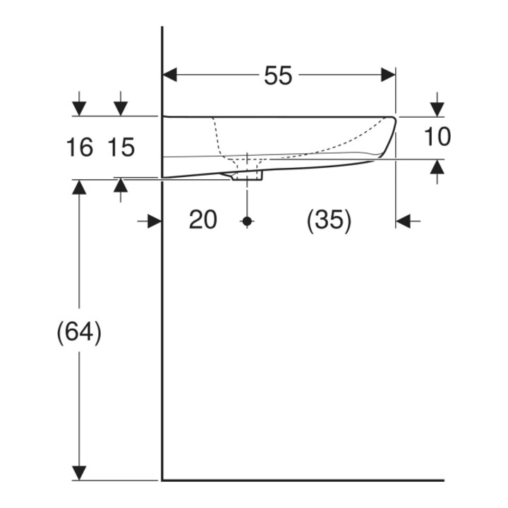 Geberit Lavabo Renova Comfort 65x55 cm, sans trop-plein, sans trop-plein supérieur, accessible, blanc