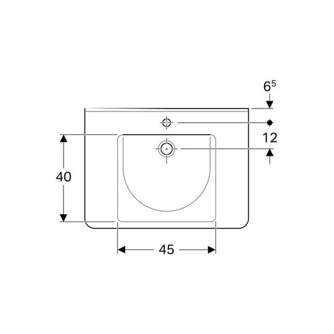 Geberit Lavabo Renova Comfort 75x55 cm, sans obstacle, avec robinet, avec trop-plein, blanc