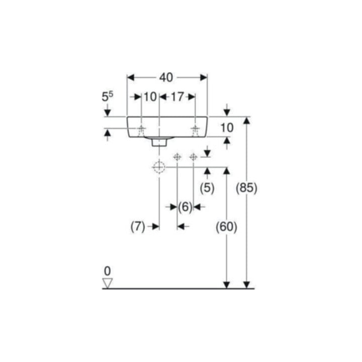 Geberit Lavabo Renova Compact 40x25 cm, évacuation sup., trou robinet à droite, blanc