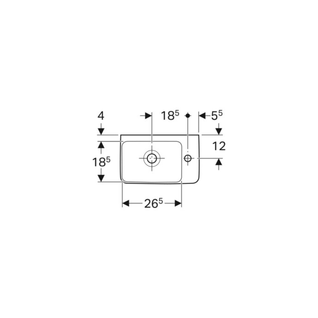 Geberit Lavabo Renova Compact 40x25 cm, évacuation sup., trou robinet à droite, blanc