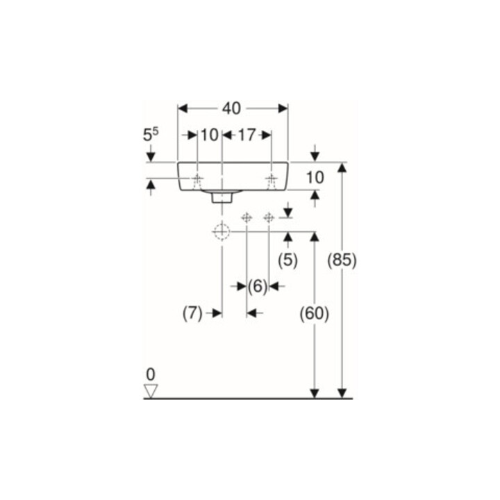 Geberit Lavabo Renova Compact 40x25 cm, évacuation sup., trou robinet à droite, blanc