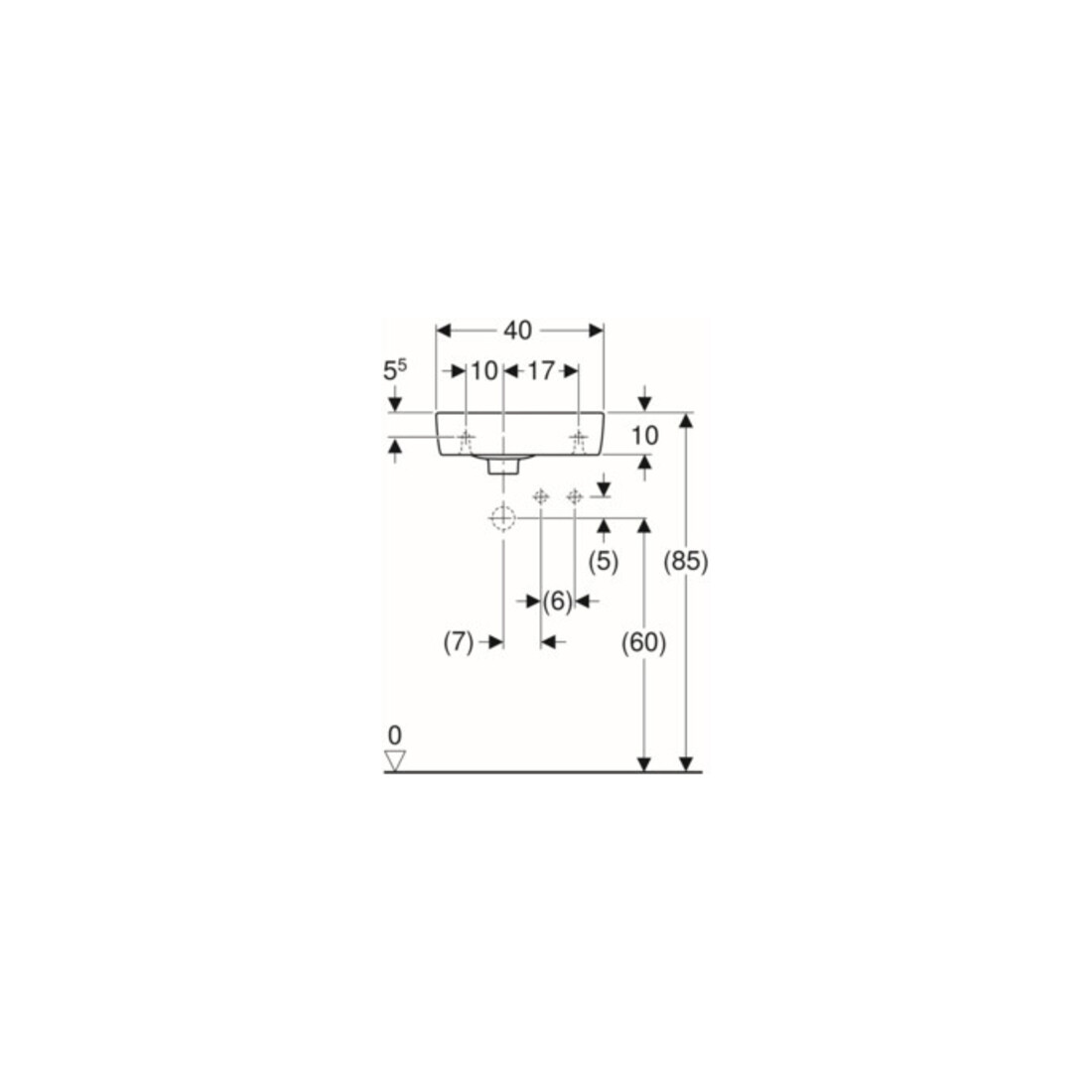 Geberit Lavabo Renova Compact 40x25 cm, évacuation sup., trou robinet à droite, blanc