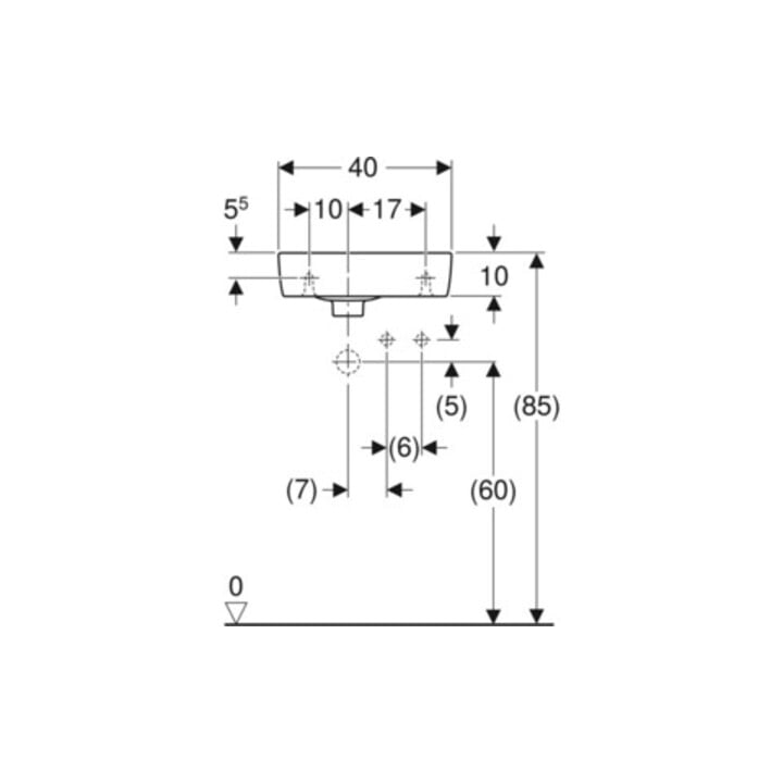 Geberit Lavabo Renova Compact 40x25 cm, évacuation sup., trou robinet à droite, blanc