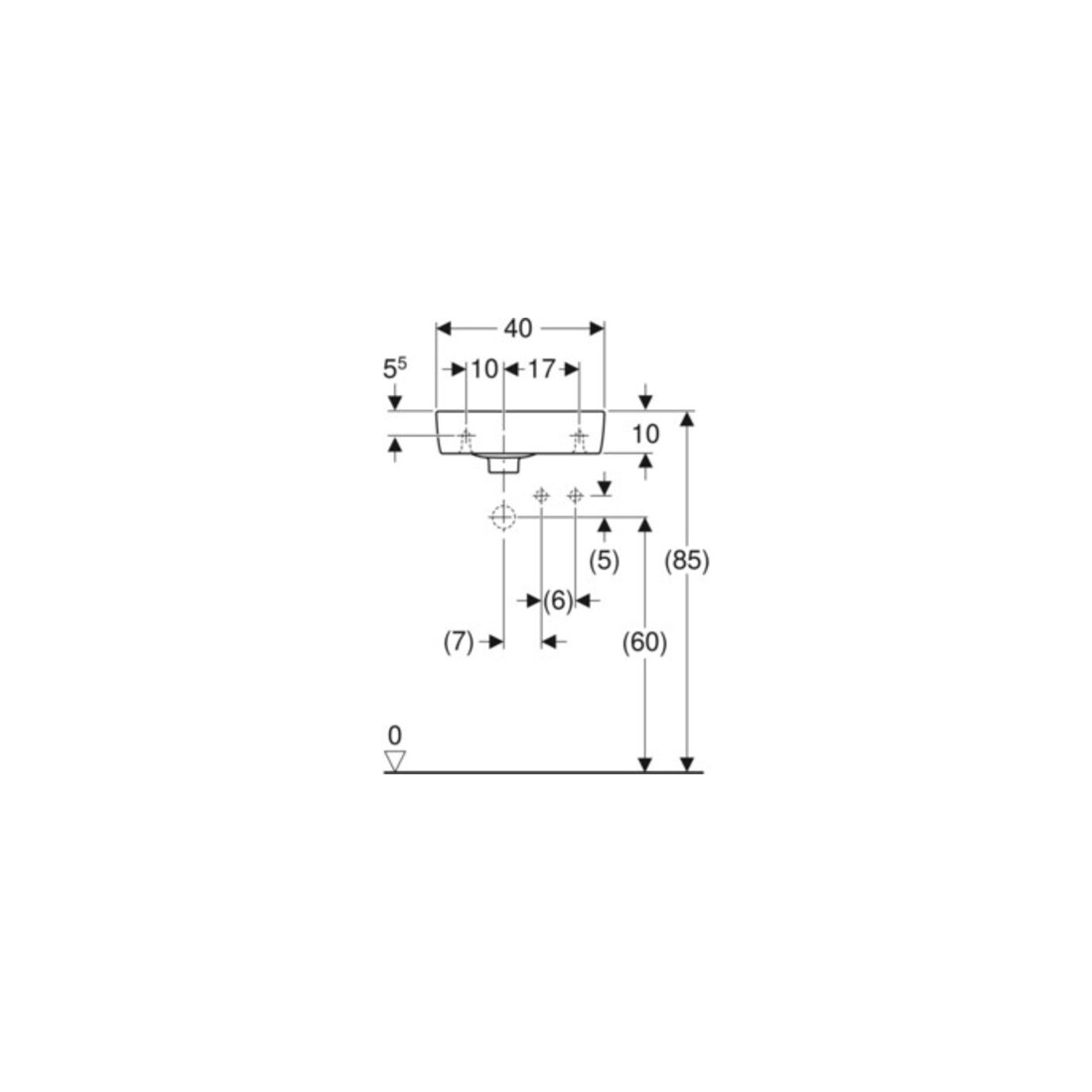 Geberit Lavabo Renova Compact 40x25 cm, évacuation sup., trou robinet à droite, blanc