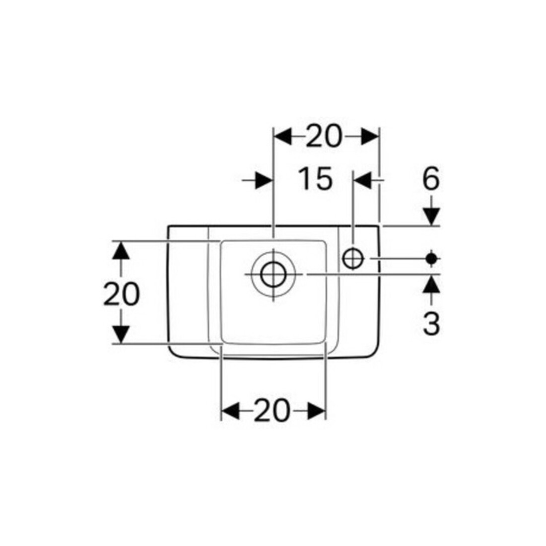 Geberit Lavabo Renova Compact 40x25 cm, sans trop-plein, trou robinet à droite, blanc