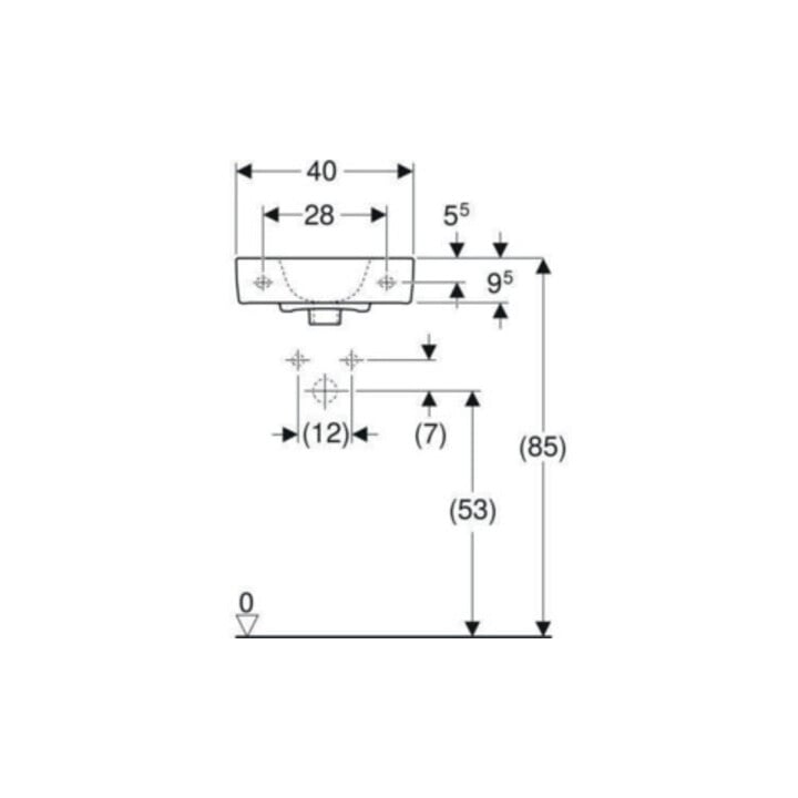 Geberit Lavabo Renova Compact 40x25 cm, sans trou de robinet, avec trop-plein, blanc