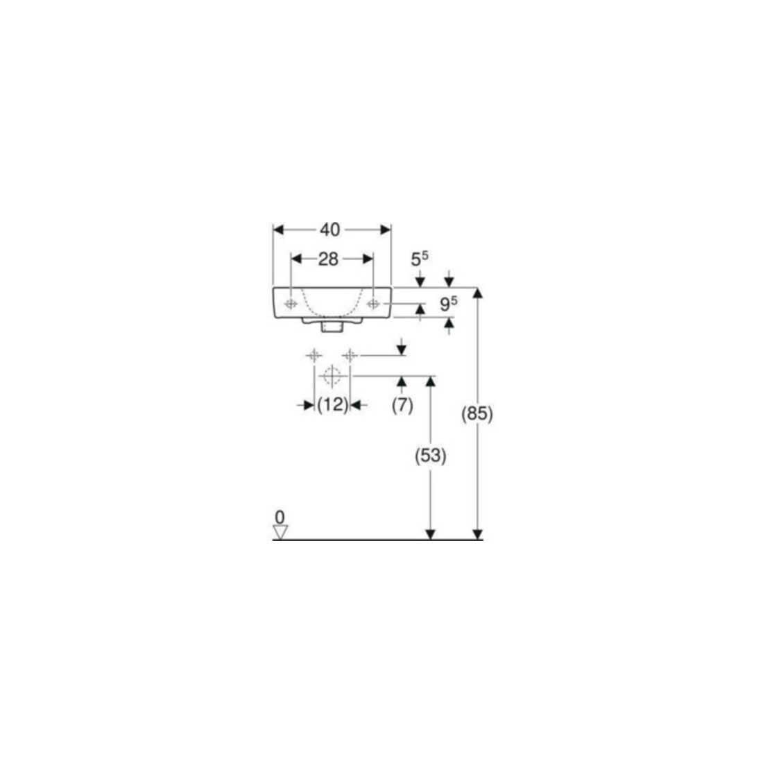 Geberit Lavabo Renova Compact 40x25 cm, sans trou de robinet, avec trop-plein, blanc