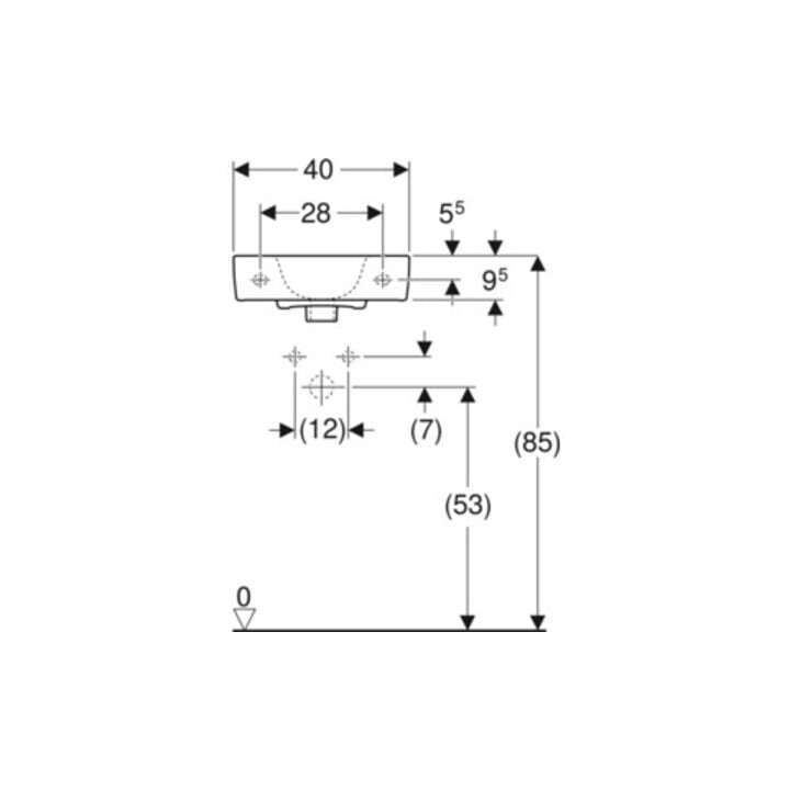 Geberit Lavabo Renova Compact 40x25 cm, sans trou de robinet, avec trop-plein, blanc