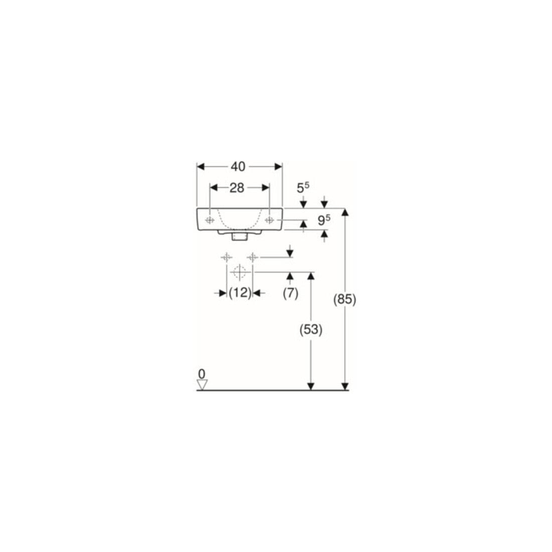 Geberit Lavabo Renova Compact 40x25 cm, sans trou de robinet, avec trop-plein, blanc