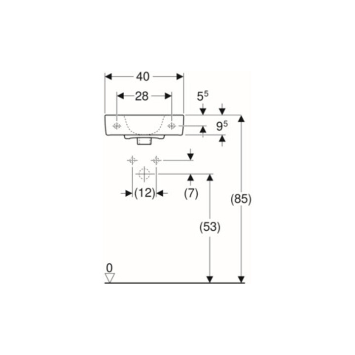 Geberit Lavabo Renova Compact 40x25 cm, sans trou de robinet, avec trop-plein, blanc