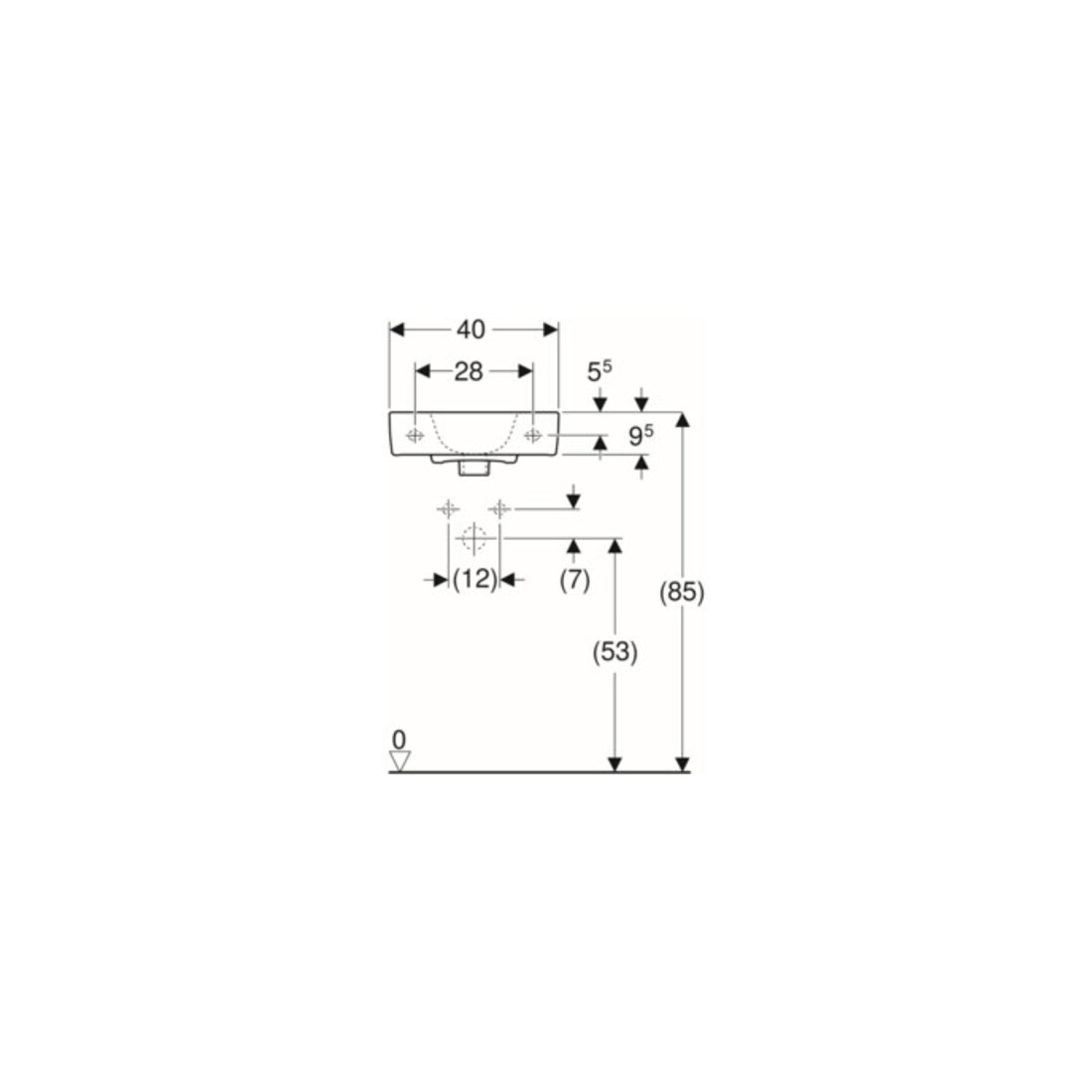 Geberit Lavabo Renova Compact 40x25 cm, sans trou de robinet, avec trop-plein, blanc