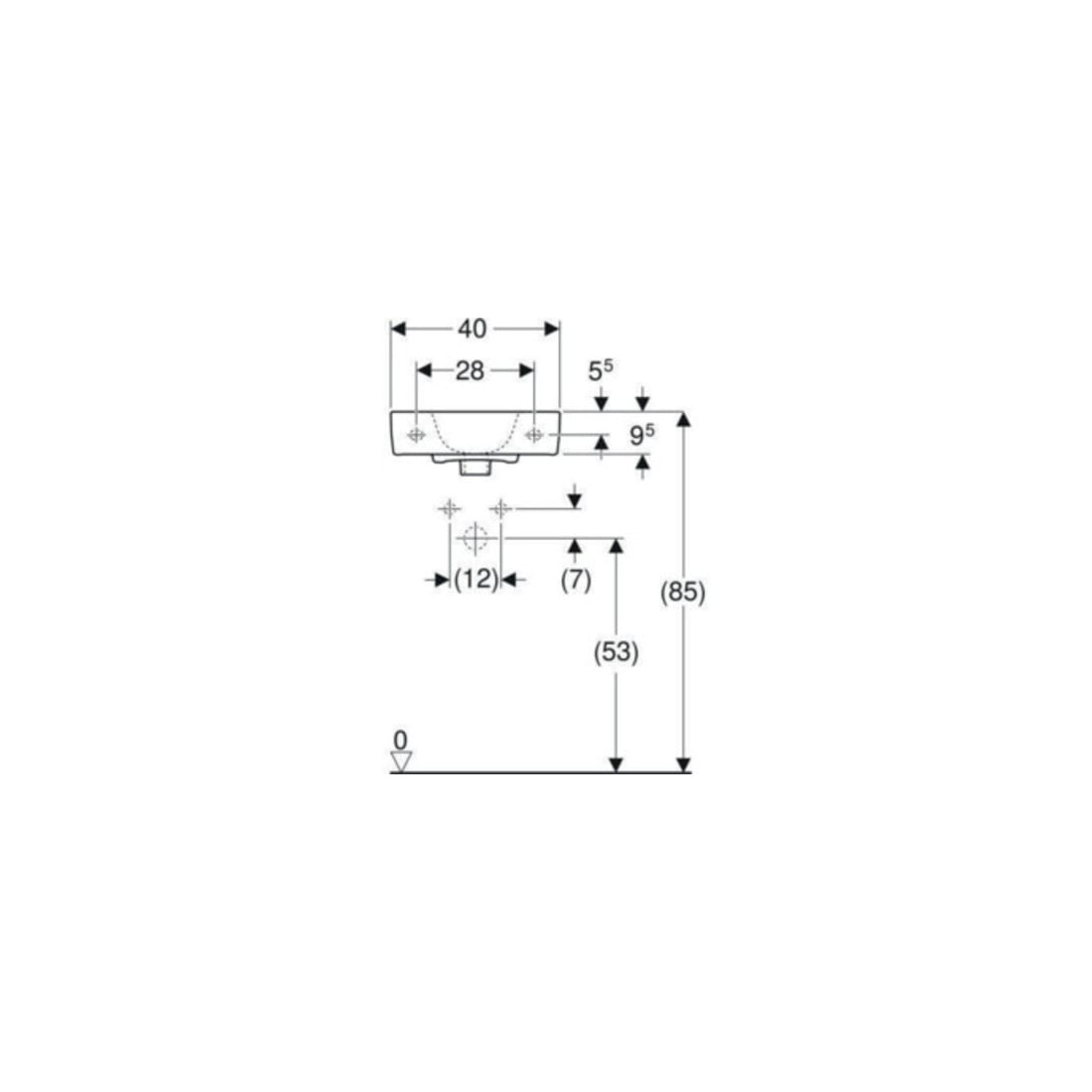Geberit Lavabo Renova Compact 40x25 cm, sans trou de robinet, avec trop-plein, blanc