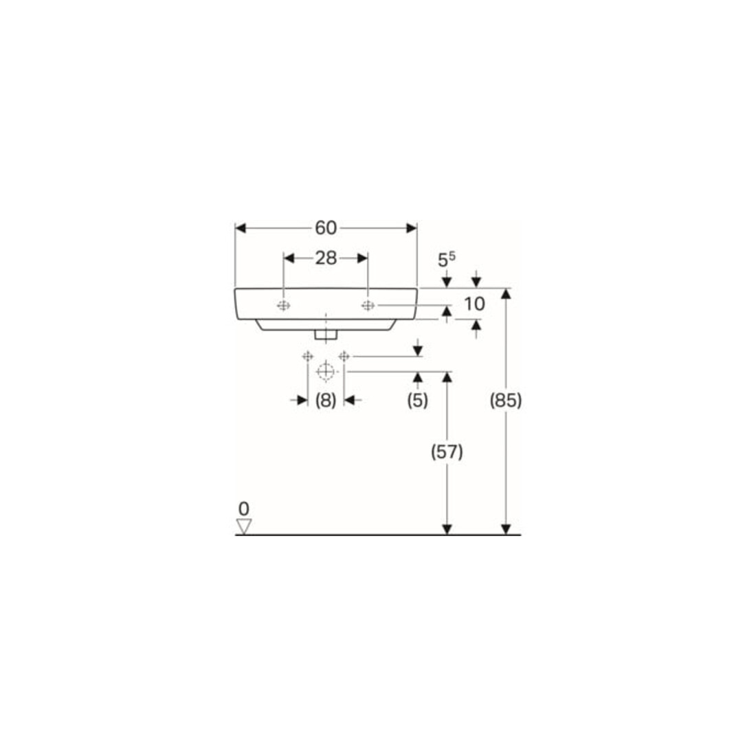 Geberit Lavabo Renova Compact 60x37 cm, blanc, K-Tect, avec robinetterie, avec trop-plein