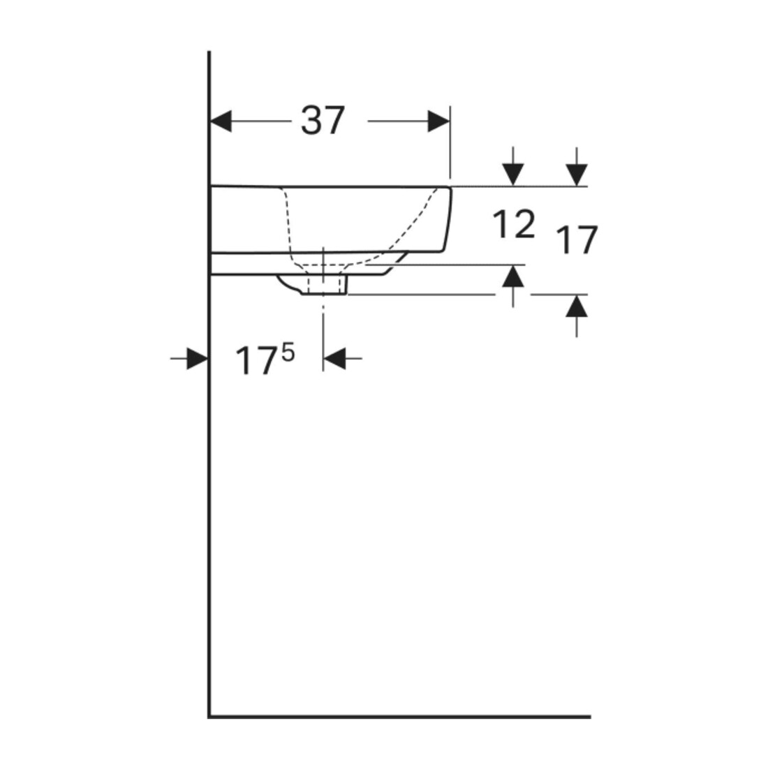 Geberit Lavabo Renova Compact Perçage robinet central, sans trop-plein, 55 cm